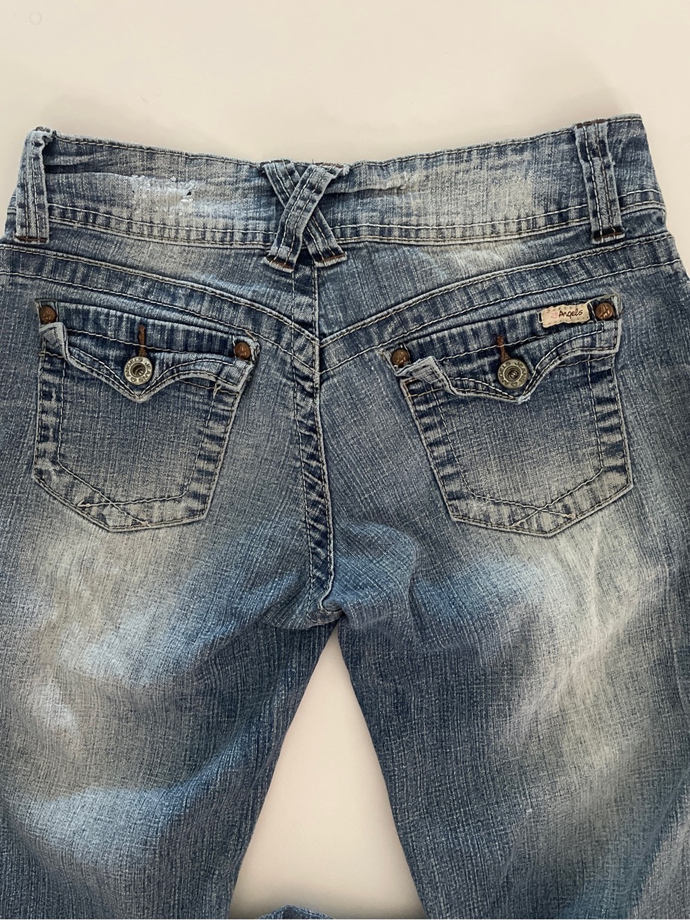 Vintage Angels Low Rise Bootcut Jeans Y2K Distressed Double Button Size 5 - Picture 3 of 10